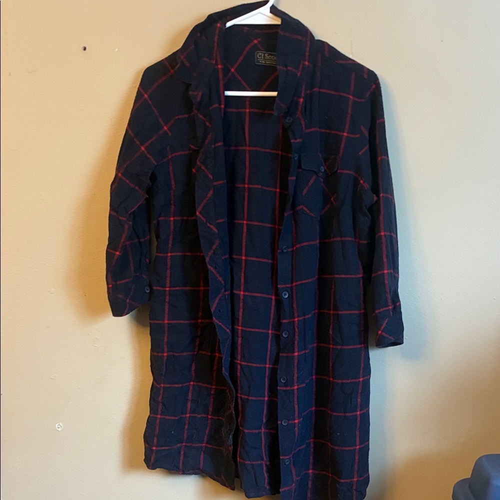 Ci Sono Navy and Red Plaid Button Down Shirt (Bin E)